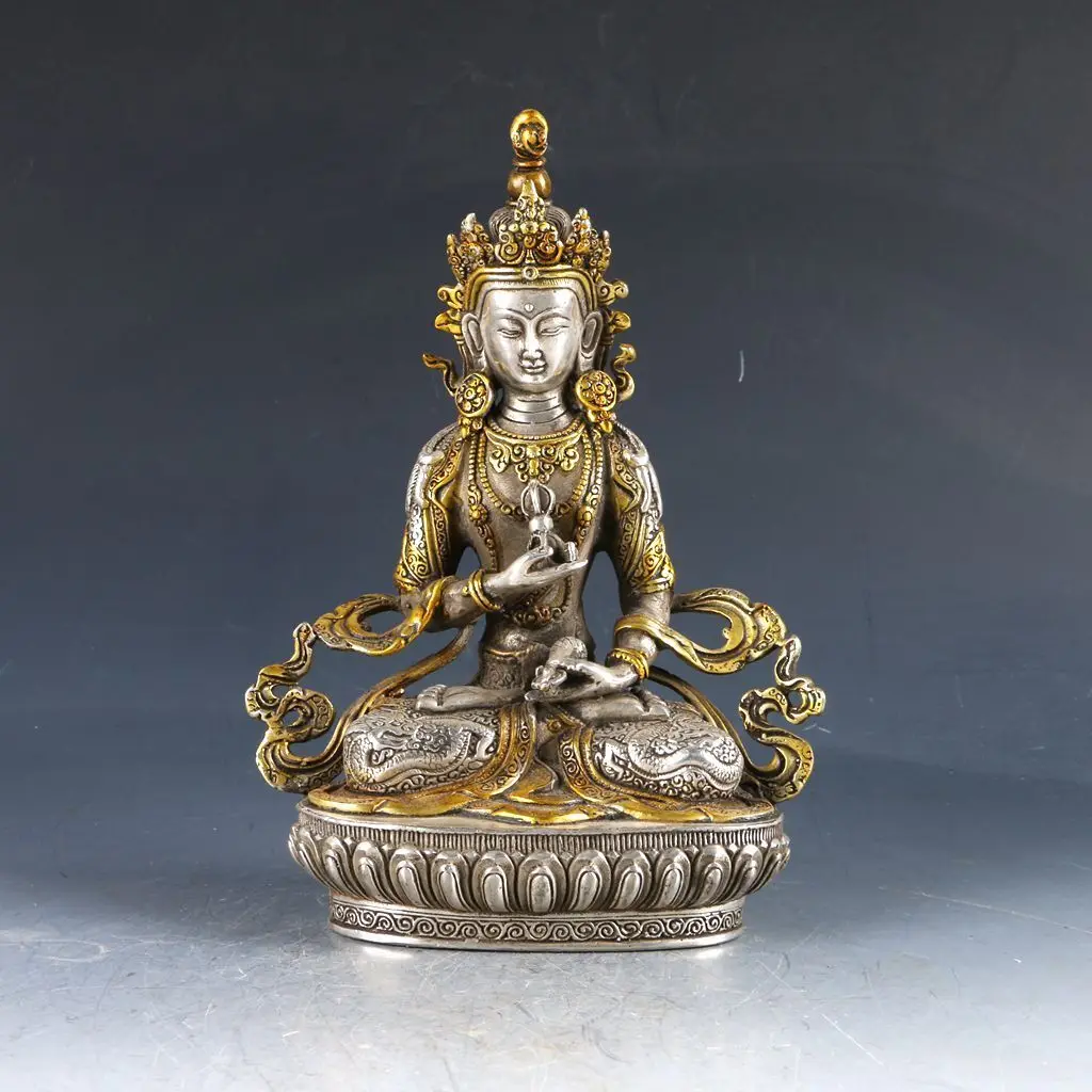 

Chinese Silver Copper Gilt Handwork Carved Vajrasattva Statue