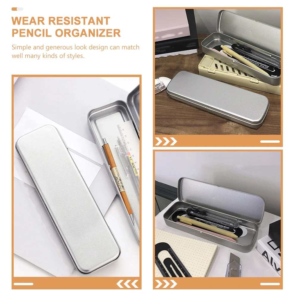 2 Pcs Desk Tinplate Stationery Box Student Pencil Case Storage Container Accessories Wear Resistant Organizer