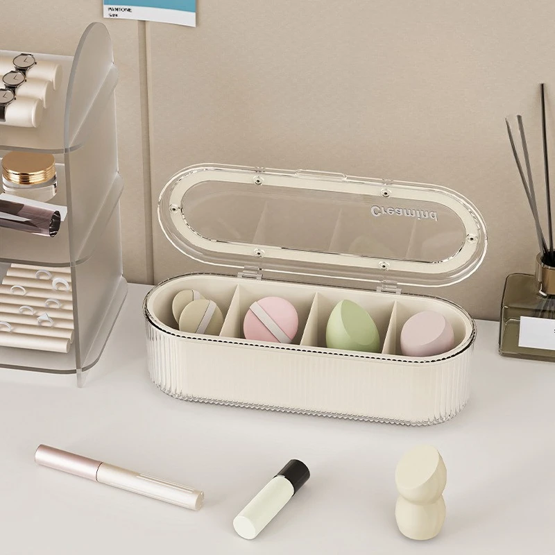 Transparent Cosmetic Brush Organizer with Lid Dustproof Dresser Organizer Large Capacity Powder Puff Beauty Box