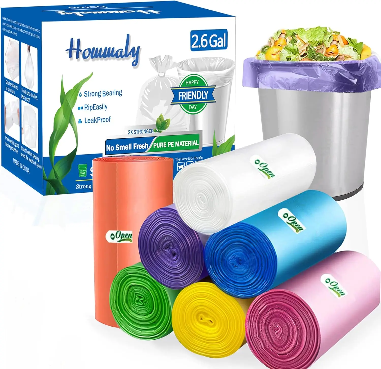 

2.6 Gallon 350pcs Multicolor Small Trash Bags, Strong Garbage Bags for Bathroom, Home Office Waste Basket Liners Fit 10 Liter