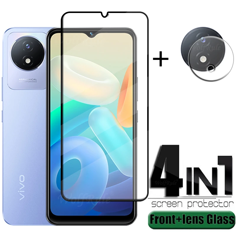 4-in-1 For Vivo Y02 Glass For Vivo Y02 Y 02 Tempered Glass Phone Film Full Cover Glue 9H Screen Protector For Vivo Y02 Len Glass