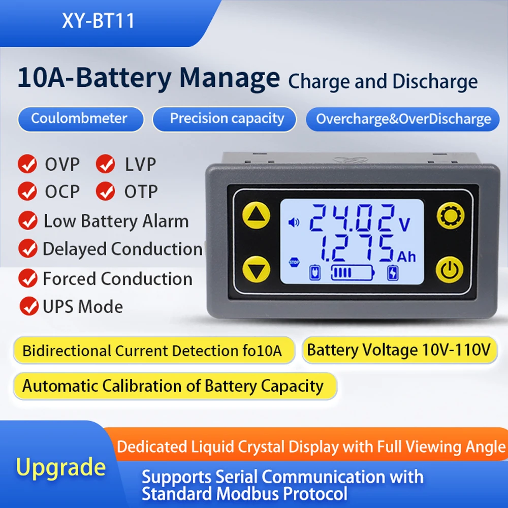 110V 10A LCD Display Voltage Battery Capacity Tester Coulomb Meter Bidirectional Current Detection Charge Discharge Protection