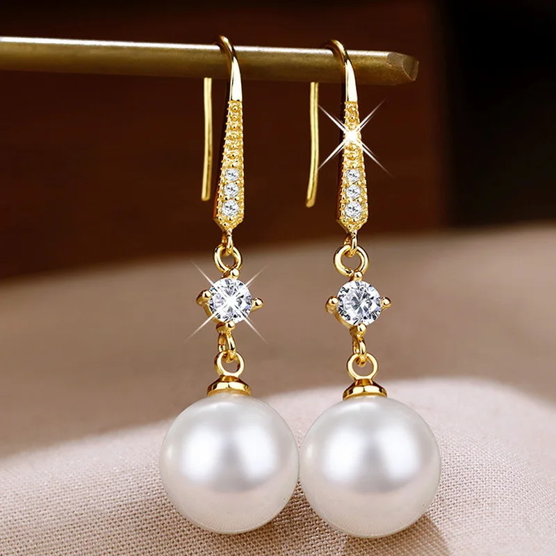 Vintage Elegant Imitation Pearl Dangle Earrings for Women White Black Champagne Water Drop Earrings Engagement Wedding Jewelry