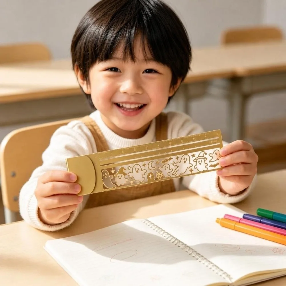 Durable Brass Bookmark Ruler Hollow Multi-functional Stencil Straight Ruler Cute Patterns Measuring Ruler Journal Scrapbook