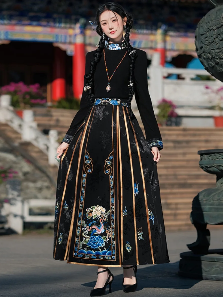 New Chinese Style Horse-Face Skirt Embroidery Plump Girls plus Size Woven Heavy Industry Improved Daily Women's National