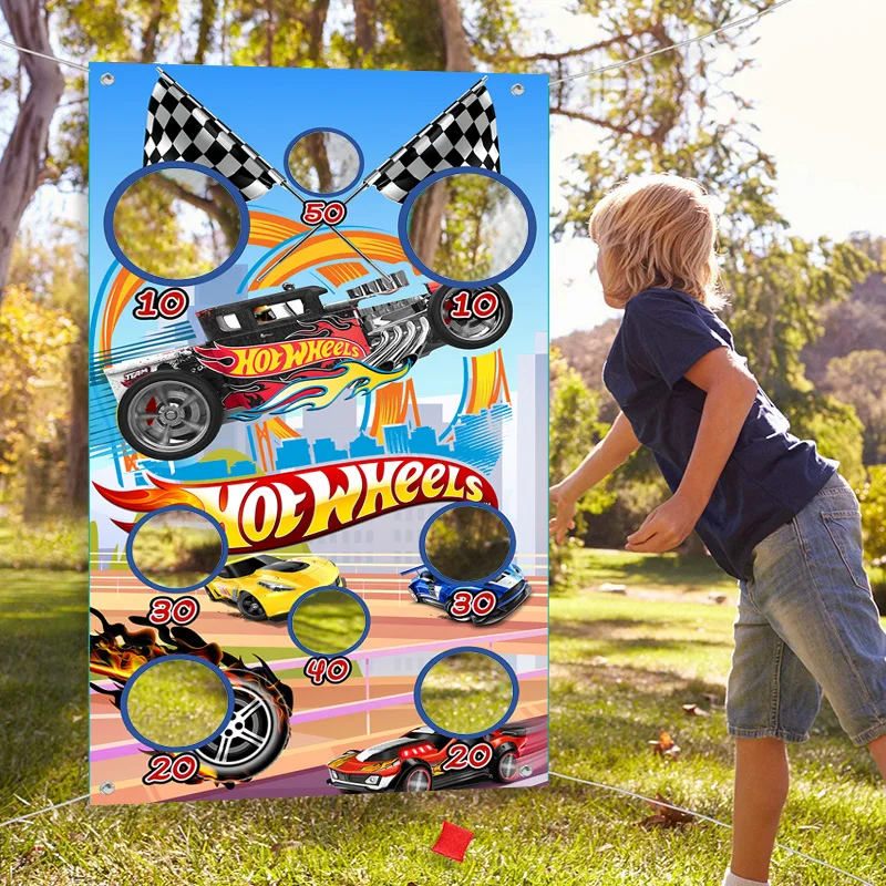 Hot wheels Fire Car Toss Games Banner with Bean Bag Birthday Party for Kids Racing Party Decoration Indoor Outdoor Yard Activity