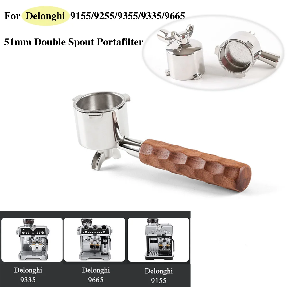 51 mm Doppelauslauf-Espresso-Siebträger für Delonghi EC9155/9255/9355/9335/9665 Kaffeemaschine mit Double Shot Filterkorb