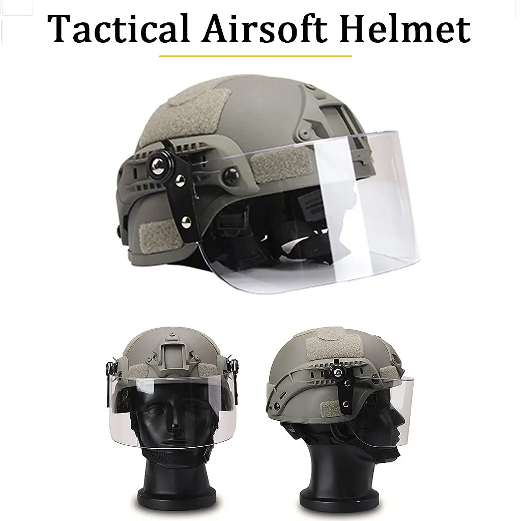 MICH 2000 Tactical Helmet Set, with Balaclava & Visor, Military Adjustable PC Protective Lens, for Airsoft Paintball BB Shooting