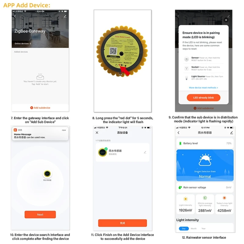 투야 지그비 태양광 및 빗물 센서, 가정용 스마트 라이프용 태양광 감지 센서, 2 in 1 강우 햇빛 날씨 감지 센서