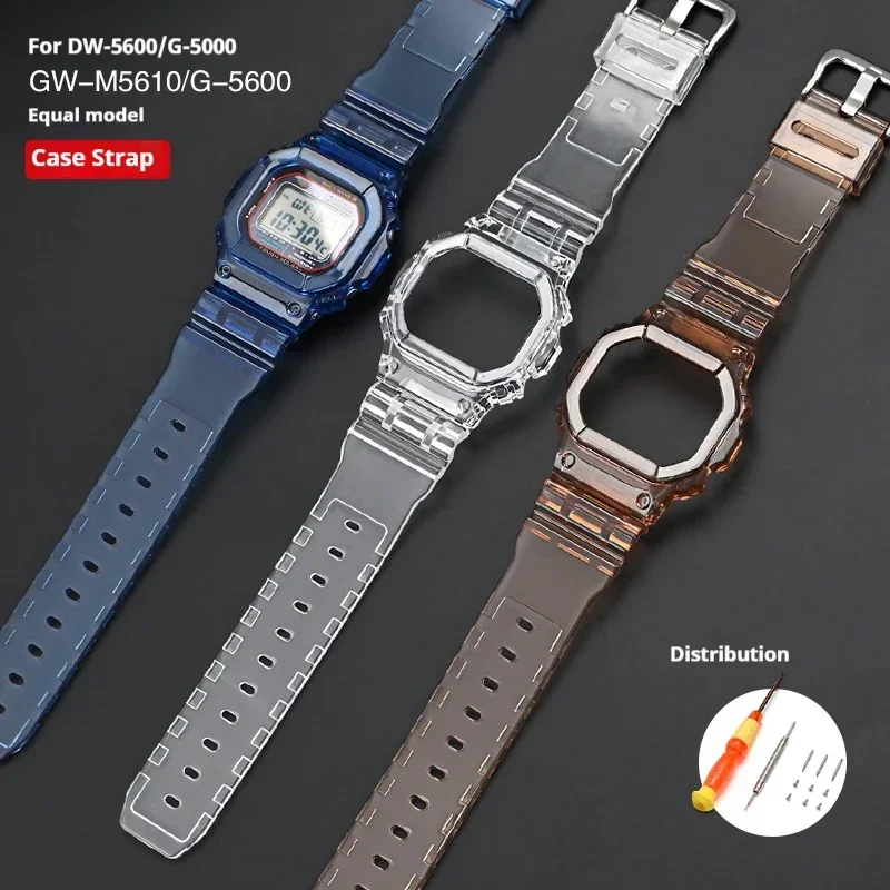 TPU Watch band with watch case &Tools Kit For Casi-o GW-M5610 GW-S5600 GWX-5600 G-5600E Watch Straps Repair Accessories Replace