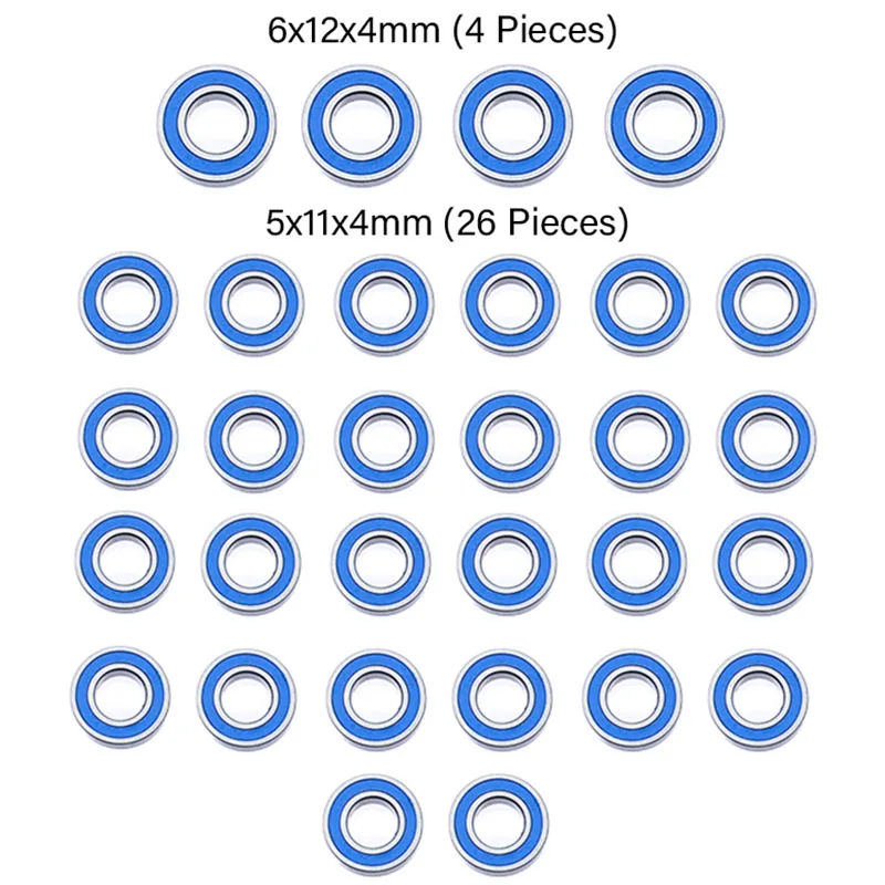 Kit de rodamientos de Metal para camión teledirigido, 30 Uds., 6x12x4mm, 5x11x4mm para remolque semi volquete Tamiya 1/14 SCANIA 770S VOLVO, piezas de rodamiento azul
