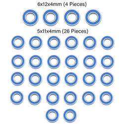 30pcs RC Truck Metal Bearings Kit 6x12x4mm 5x11x4mm for 1/14 Tamiya Semi Tipper Trailer SCANIA 770S VOLVO Blue Bearing Parts