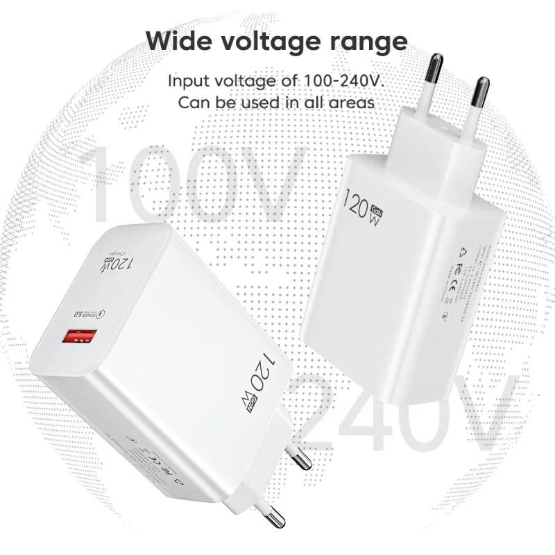 Caricabatterie rapido USB da 120W caricabatterie per telefono di ricarica Qc3.0 adattatore per cavo Usb C di tipo C per Iphone Huawei Samsung Xiaomi Quick Charge 2024