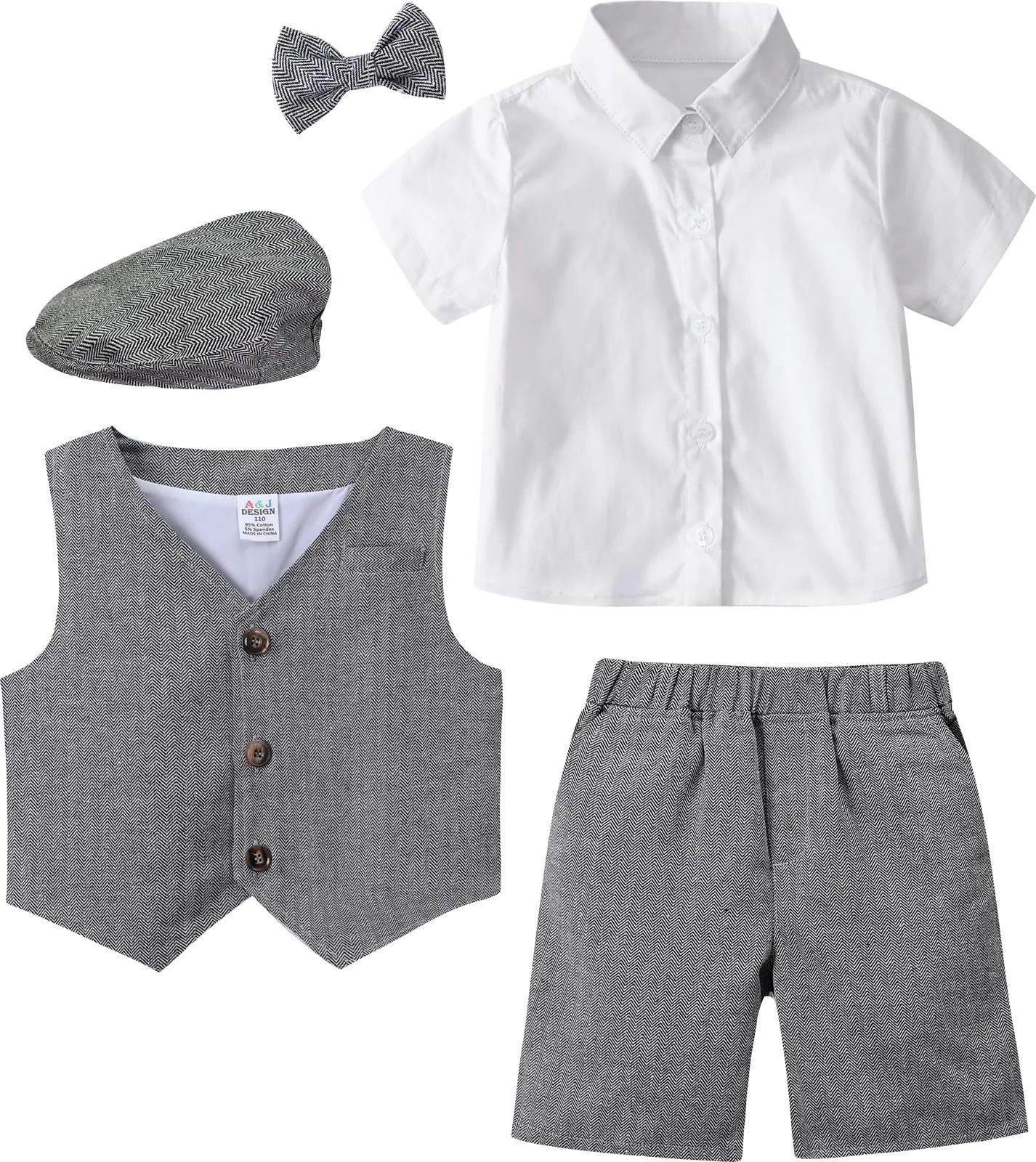 Kids Wedding Outfit Boy Birthday Suit Little Gentleman Clothes Toddler Formal Party Shorts Set with Beret Hat