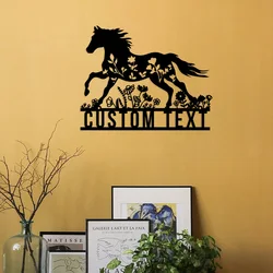 Personalized Floral Horse Farmhouse Metal Wall Custom Horse Flower Name Sign Home Decor Horse Barn Nursery Decoration Birthday