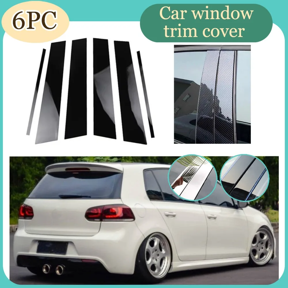 

6Pcs Silver Carbon Gloss Black Pillar Posts Fit For VW Golf MK6 2009 2010 2011 2012 Door Trim Window Cover