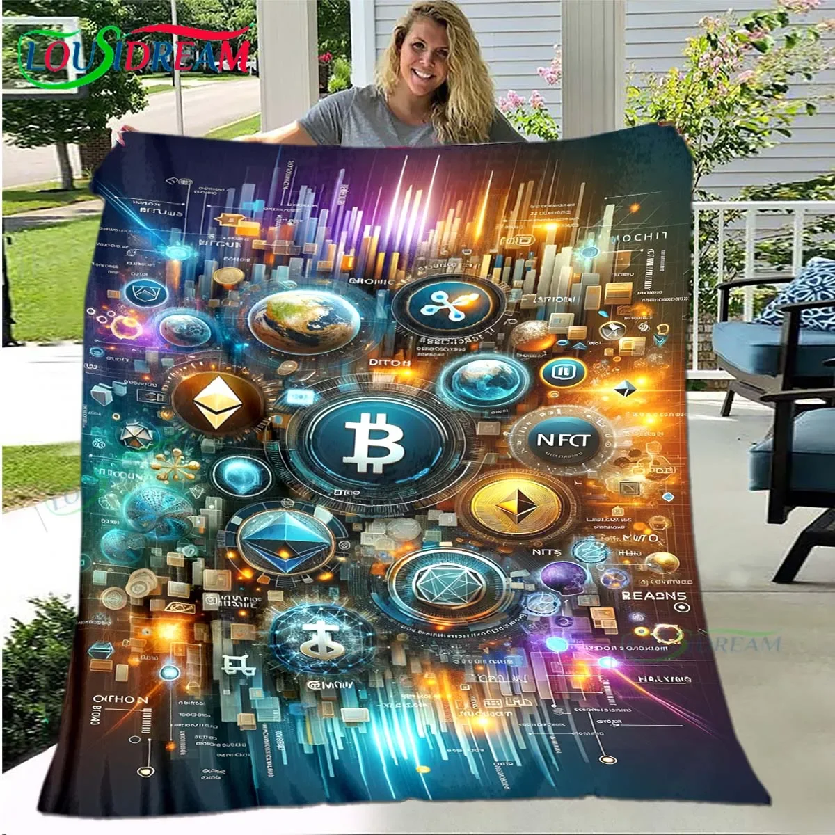 Fashion 3D Bitcoin Flannel Soft Blanket Sports Living Room Bedroom Sofa Bed Blanket Birthday Gift Portable Picnic Blanket