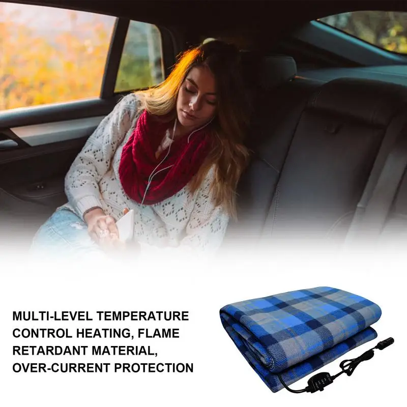 Travel Heated Blanket Electric 12-Volt Portable Car Heated Outdoor Blanket Machine Washable Heated Blanket for RV Truck Camping
