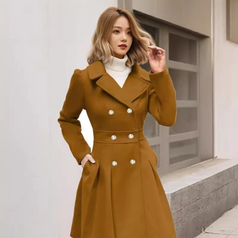 

Модное зимнее шерстяное пальто, женское модное пальто с застежкой на талии, модное пальто из искусственного меха, длинный костюм-комір средней длины