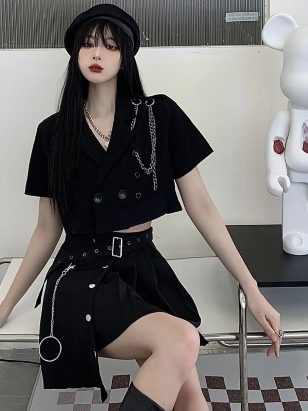 

Dark Style Jazz Dance Outfit Women's Kpop Performance Clothes Sweet Spicy Top Shorts Dance Ensemble Uniform Cotton Material