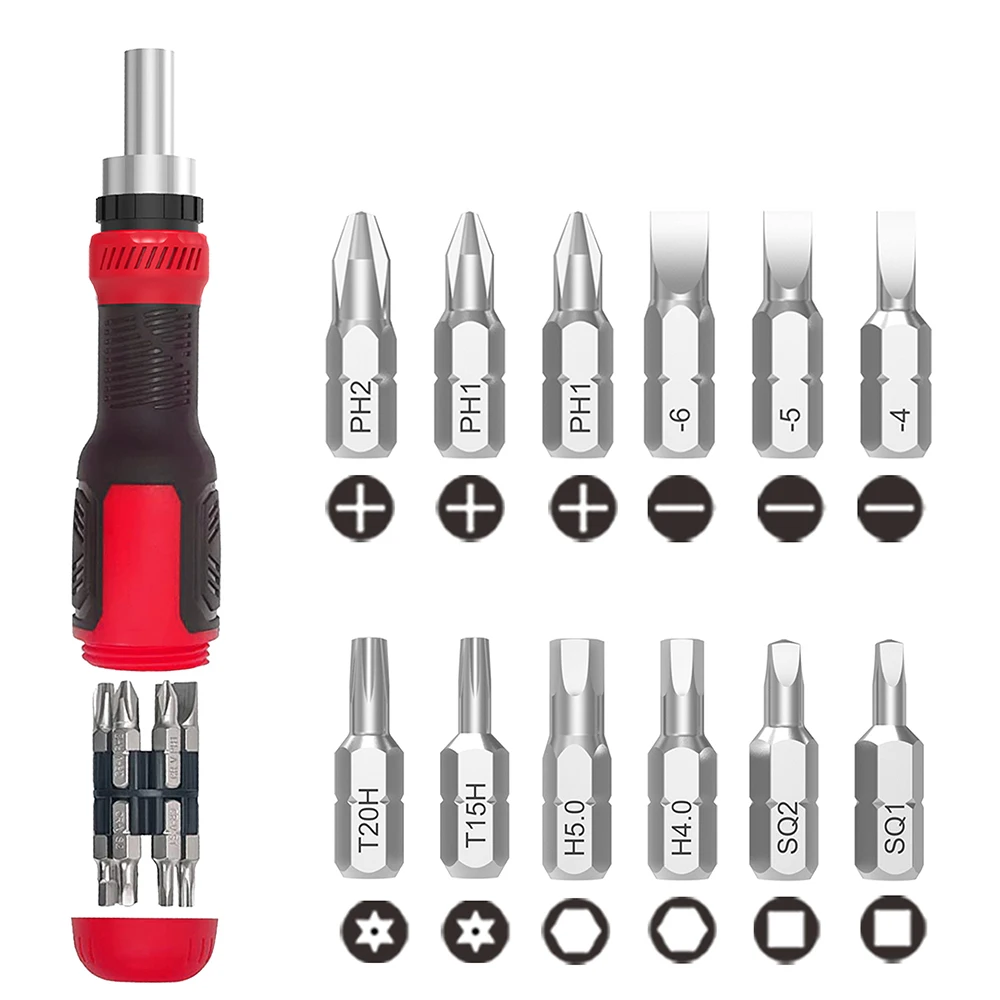 

13 in 1 Ratchet Screwdriver Tool Multifunctional Hand tool All in One with Torx Security Flat Head Phillips Hex Square Driver