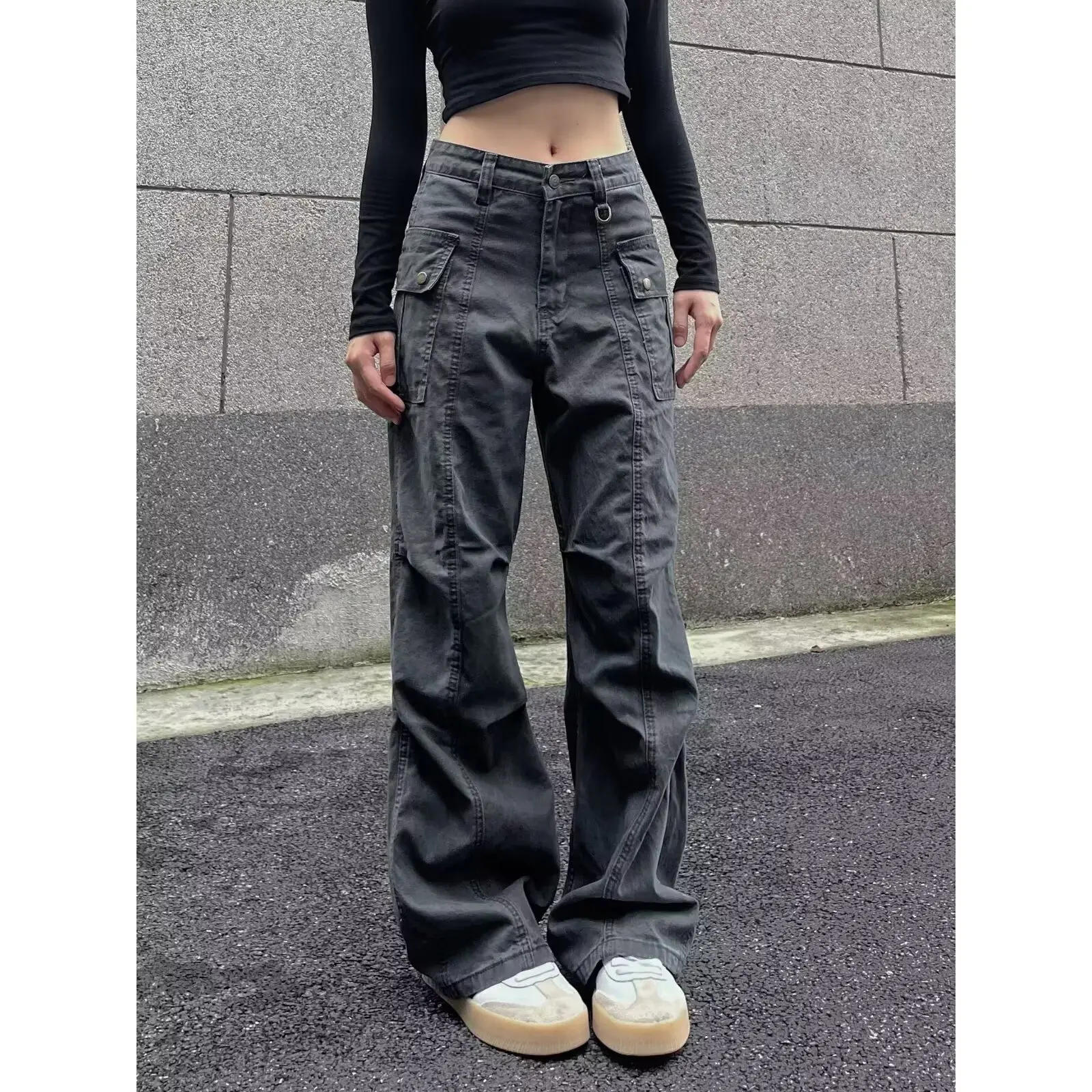 2025 American style micro horn workwear jeans men's retro splicing high-en Vibe multi pocket workwear pants for med design pants