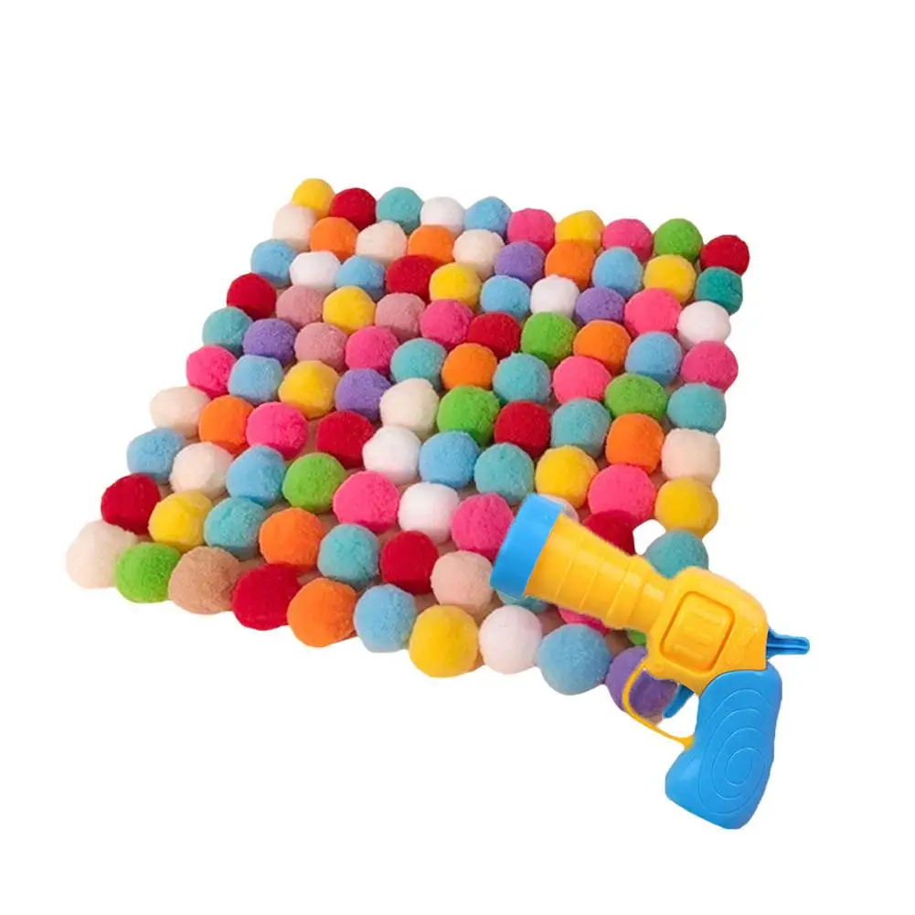 Low Noise Interactive Cat Ball Launcher Gun Colorful Silent Plush Pom Pom Balls Cat Toy Interactive High Fun Toy Gun