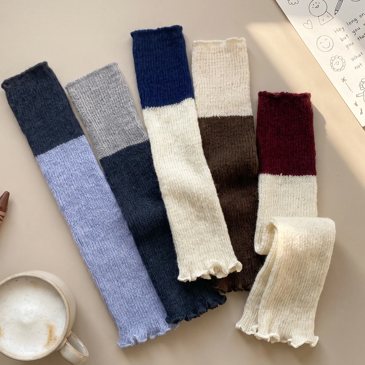 Kinder-Farbblock-Gerippte Beinwärmer, Mädchen-Socken mit Rüschenrand, 5 Paar Kleinkind-Beinwärmer für Frühling und Herbst – Detail 2