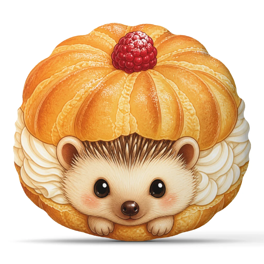 Cute Hedgehog Cream Puff Pillow Dessert Cushion Stuffed Throw Pillow for Bakery Cafe Home Decor Sofa Accent Animal Lover Gift