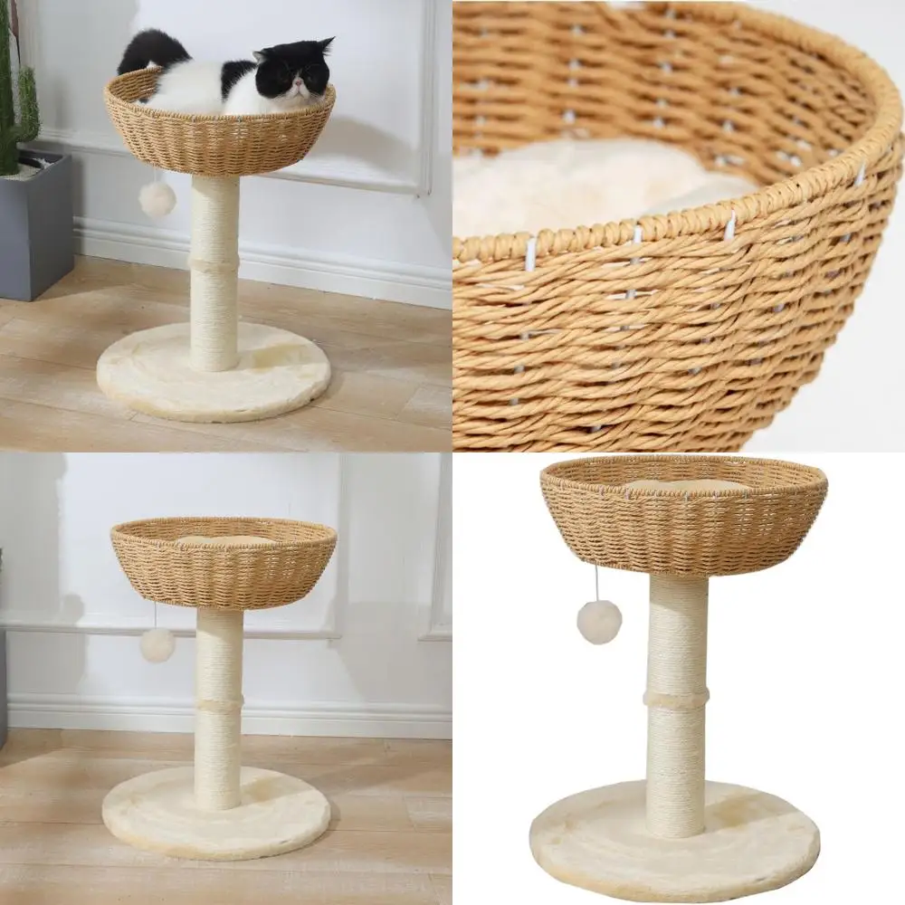 

Rattan Wicker Cat Tower with Large Nest Basket and Window Perch, Suitable for Cats up to 20lbs