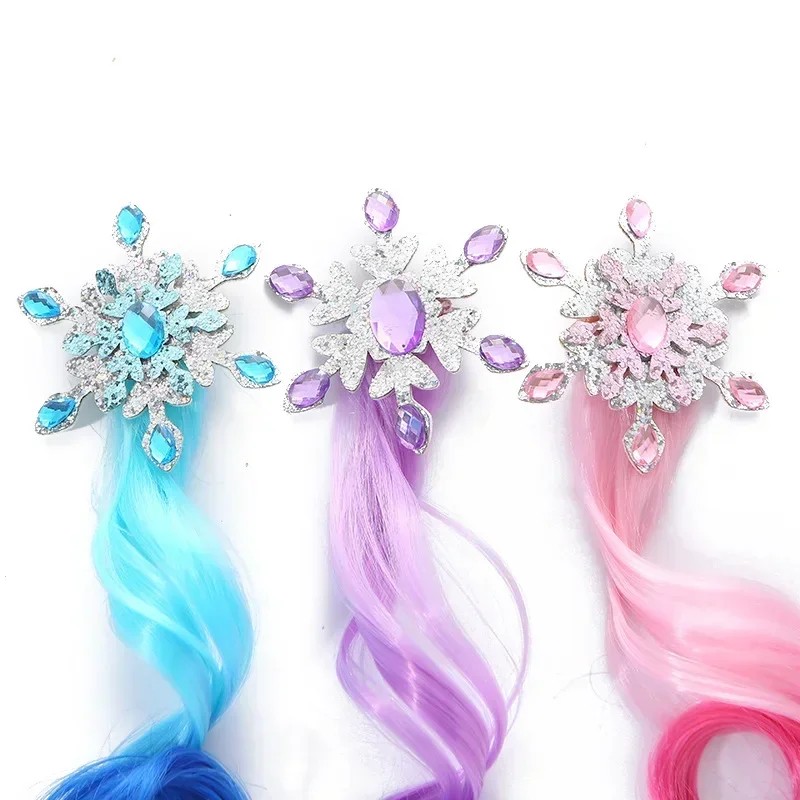 New Kids Wig Hair Accessories Princess Snow Rhinestone Wig Color Gradient Wig Children Headwear Girls Kids Hair Accessories