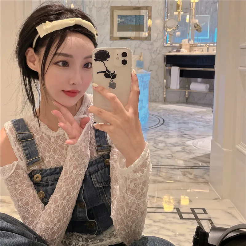 

Summer New Chic Uneven oulder Lace Top And Denim Vest Women's Two-Piece Set ort Sle Faionable Casual Outfit