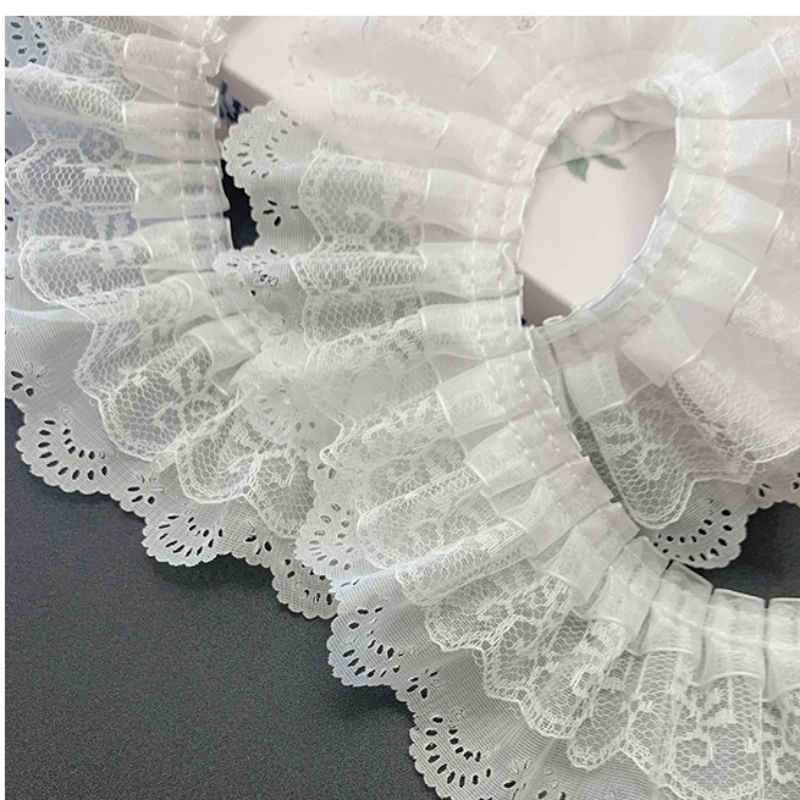 3-lagiger plissierter Organza-Spitzenbesatz - 65mm breiter Vintage-bestickter Besatz für Brautkleider & Partydekoration
