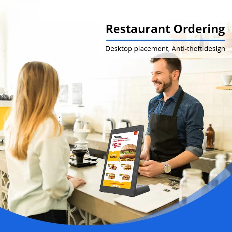 Free Standing Desktop L Shape Portrait Tablet 8 Inch Ips Touch Screen Pos Terminal Hotel Room Tablet With RJ45 Serial Port