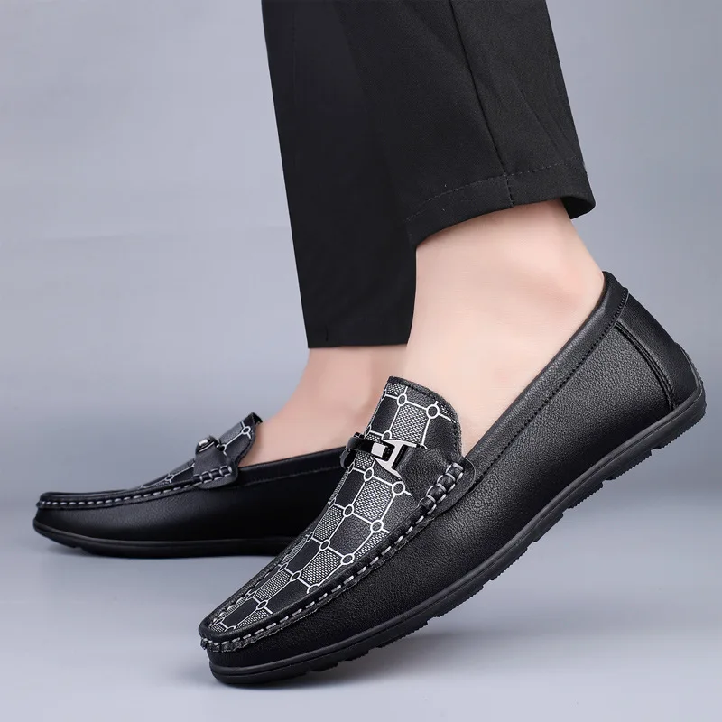 

Casual Driving Men's Slip-On oes Briti Sle round Toe Flat Heel Rubber Outsole Breathable Me Lined Faion Loers