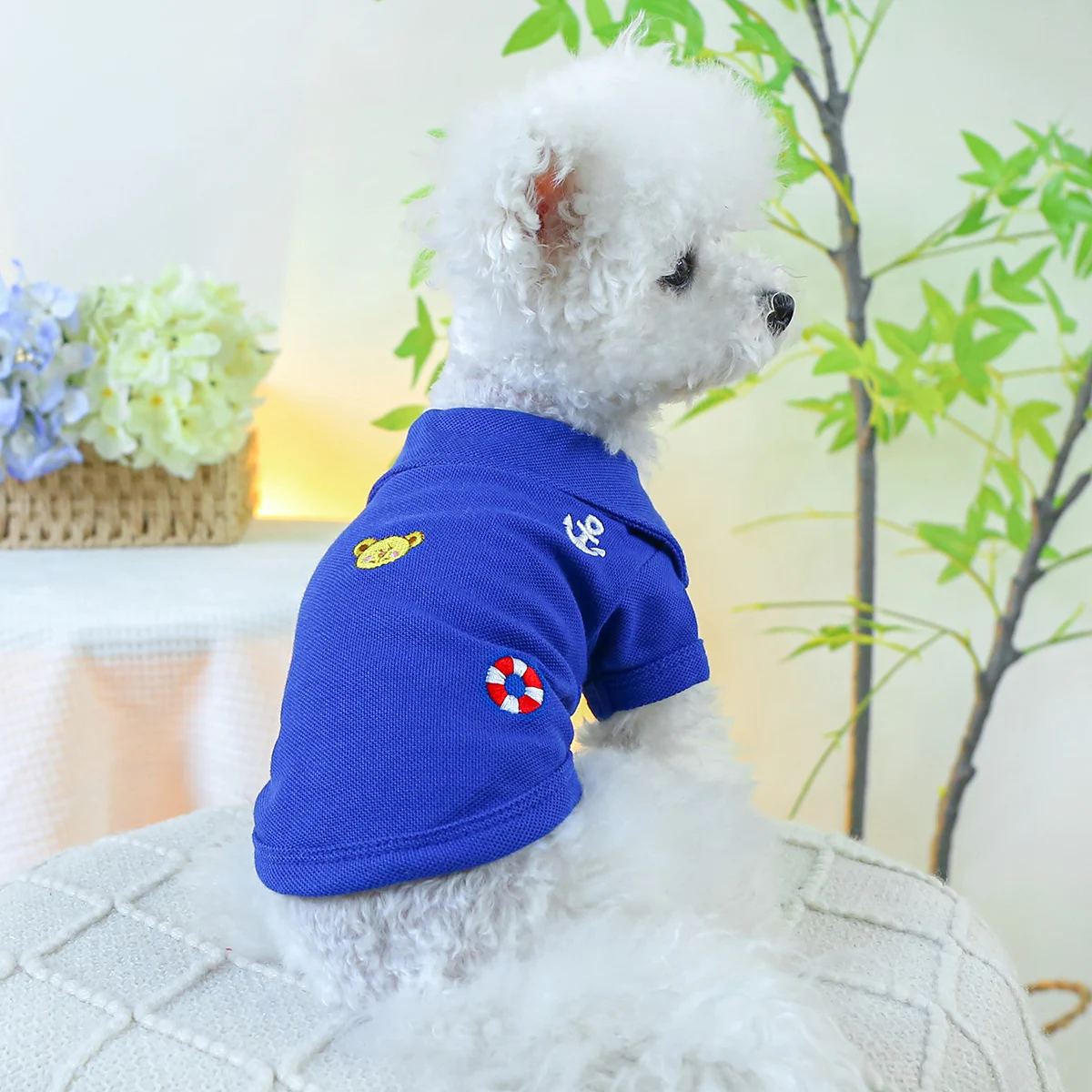 1PC Pet Clothing Dog Spring/Summer Thin Blue Bear Head Embroidered Short Sleeve Cat T Suitable for Small and Medium sized Dogs