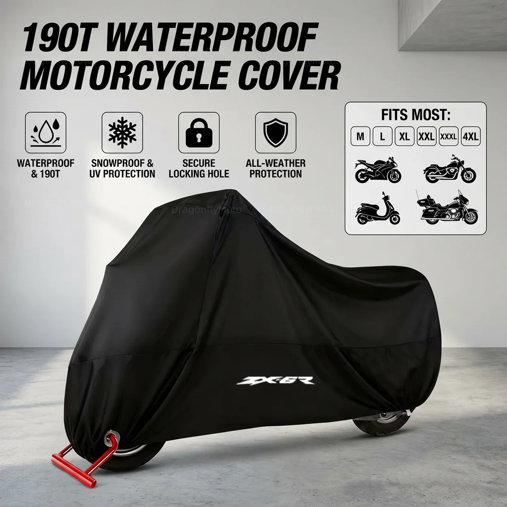 

Водонепроницаемые чехлы для мотоциклов Kawasaki Ninja ZX6R ZX-6R ZX 6R 2009-2022 190T, защита от пыли, дождя, снега, УФ-излучения, для использования на открытом воздухе