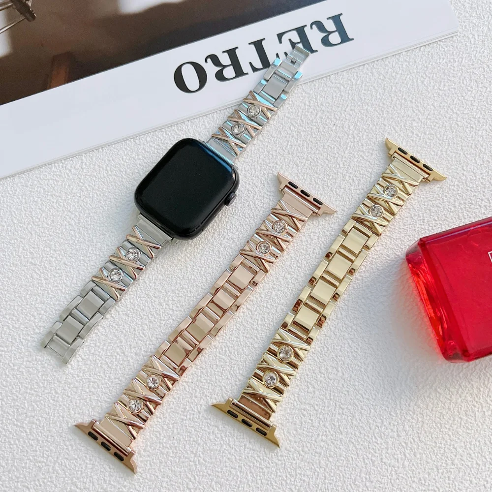 

Metal Diamond Strap For Apple Watch Band 44mm 40mm 45mm 41mm 42mm 38mm 49mm Fashion Wristband iWatch Series Ultra 8 7 6 5 4 SE 3