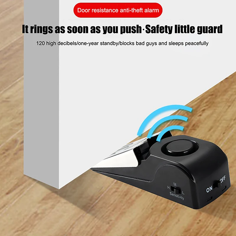 Wireless Door Stop Alarm System 120dB Loud Home Security Anti-Theft Door Block System Portable Doorstop Preasure Alarm