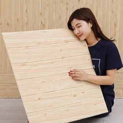 35*35cm 10Pcs 3D Wood Grain Adhesive Wall Wallpaper Waterproof Wall Stickers Living Room Kitchen Background Wall Decoration