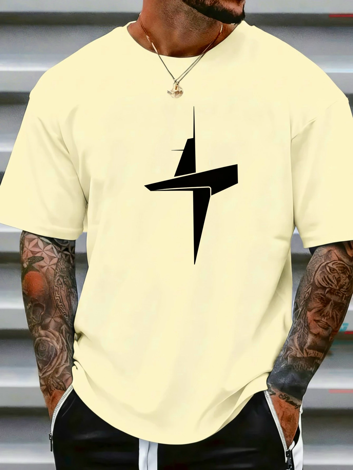 Men 100% Cotton Streetwear T-Shirt Abstract Airplane Graphic Black Hip Hop Loose Tee Anti-Fading Casual Fashion Tops