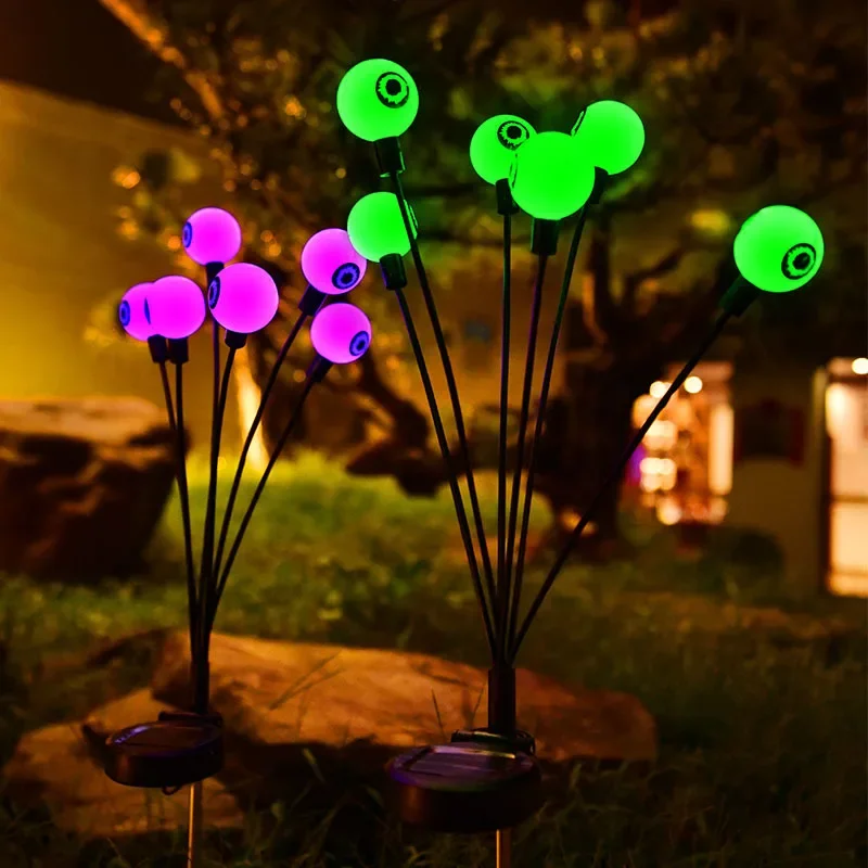 1/2/4/8PCS Outdoor Solar Eyeball Lamp Green Light Ghost Eye Plug-in Light Halloween Horror Decorative Lawn Lamps Atmosphere Lamp