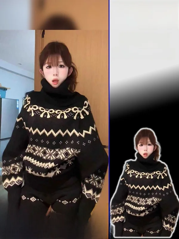 

plus Size Women's Bla Fair Isle Knitted Sweater orts Set Spring New Sle Warm Slimming Two-Piece Suit Casual Faion