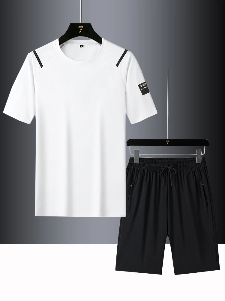 

Мужской летний тонкий спортивный костюм-двойка больших размеров с молнией, быстросохнущий, дышащий, комфортный...