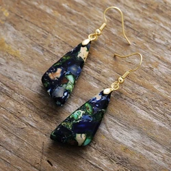 Ethnic Style Natural Stone Triangle Pendant Earrings for Women Fashion Personality Emperor Stone Earrings Jewelry Accessories