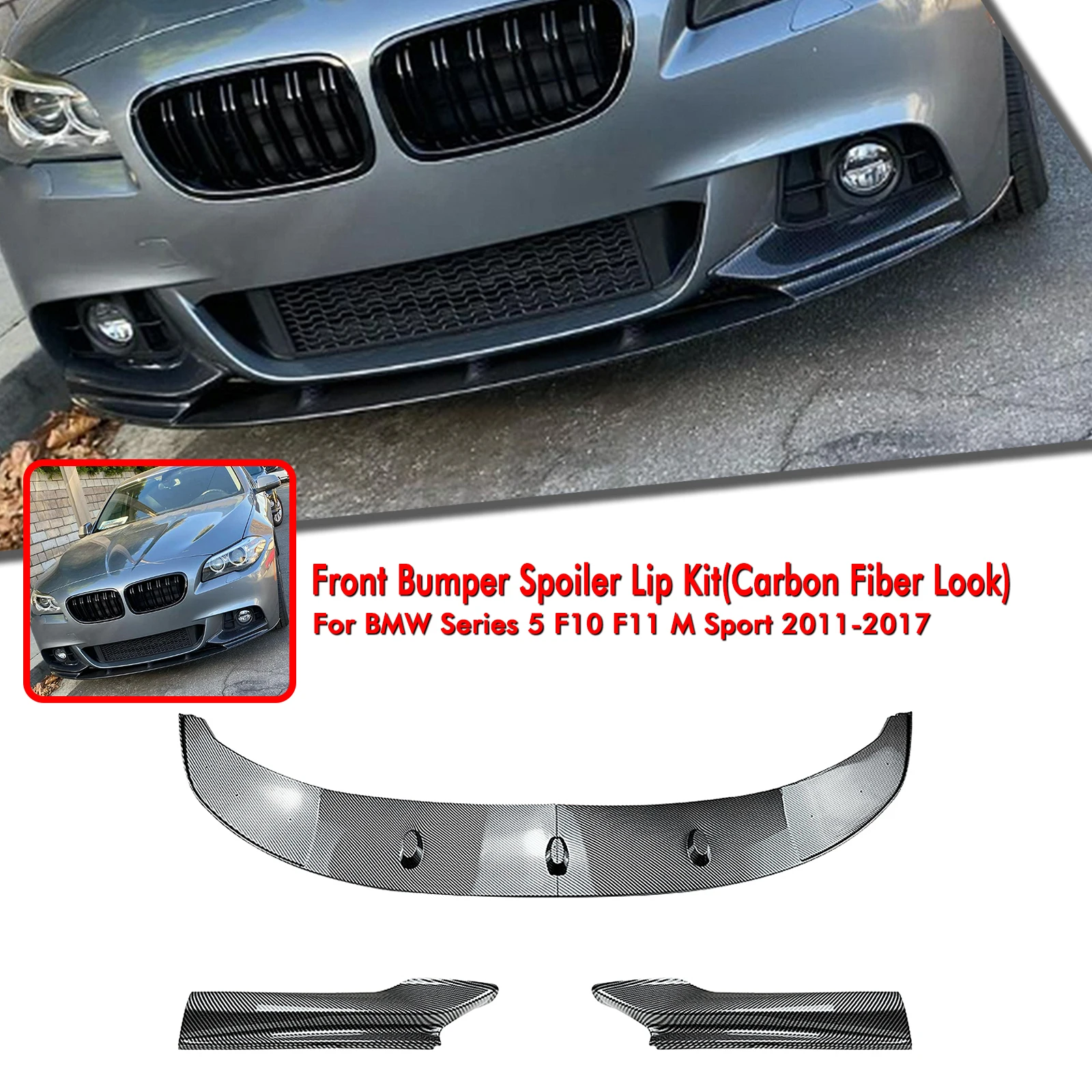 

Carbon Fiber Look/Gloss Black Front Bumper Spoiler Splitter Lip For BMW 5 Series F10 F11 520i 528i 530i 535i 550i M Sport 11-17