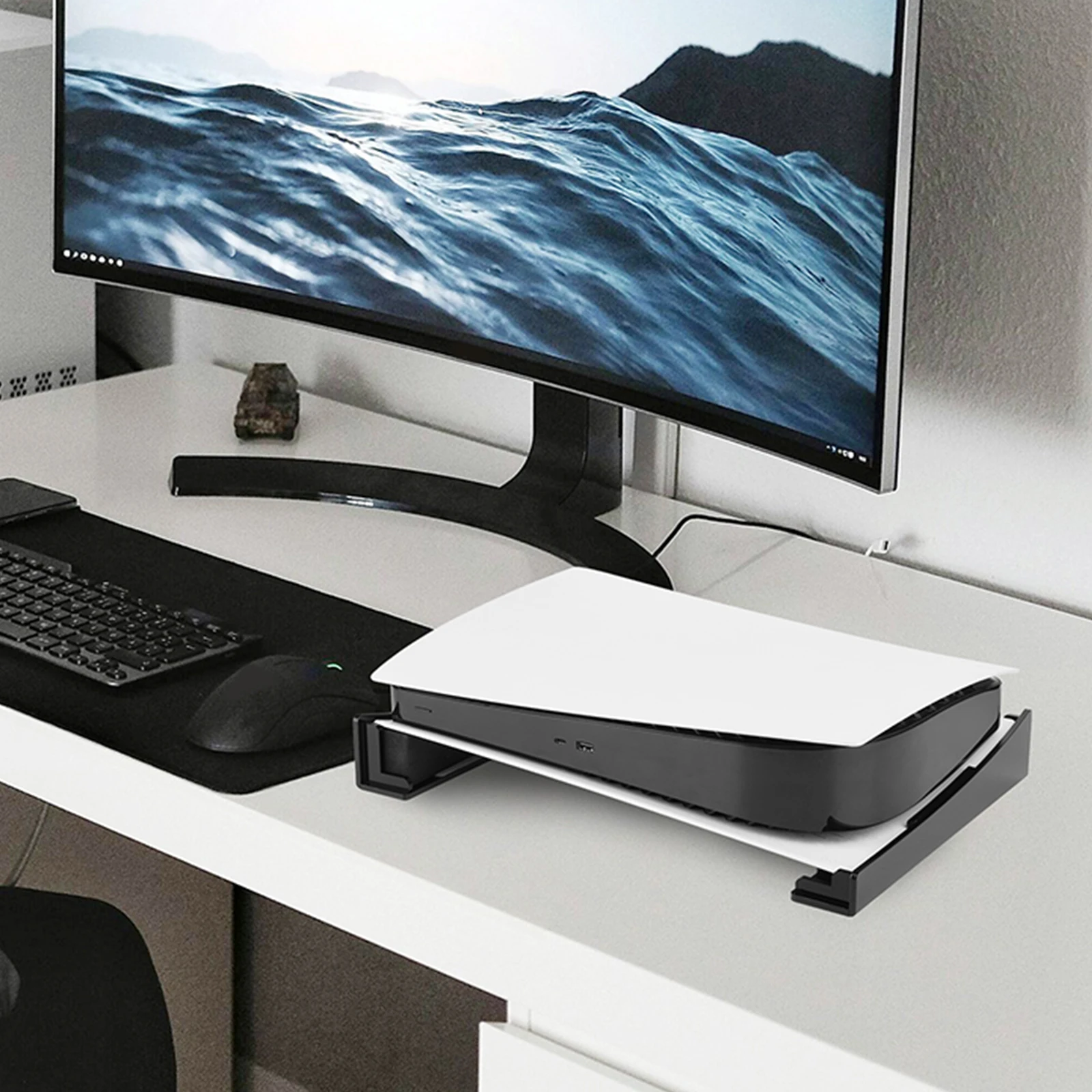 Console Flat Lay Stand for PlayStation 5 Acrylic Horizontal Base EVA Cushion Anti-slip Silicone Cutout Vent