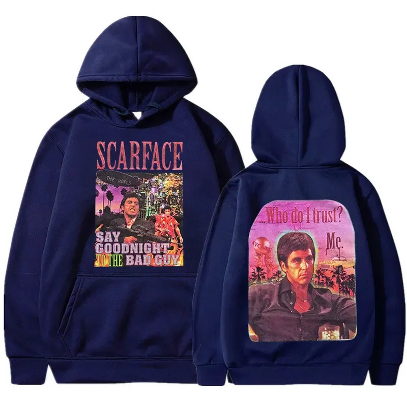 Vintage Scarface Tony Montana 90s Movie Hoodies Double Sided Graphic Print Oversized Hoodie Hip Hop Punk Sweatshirts Streetwear