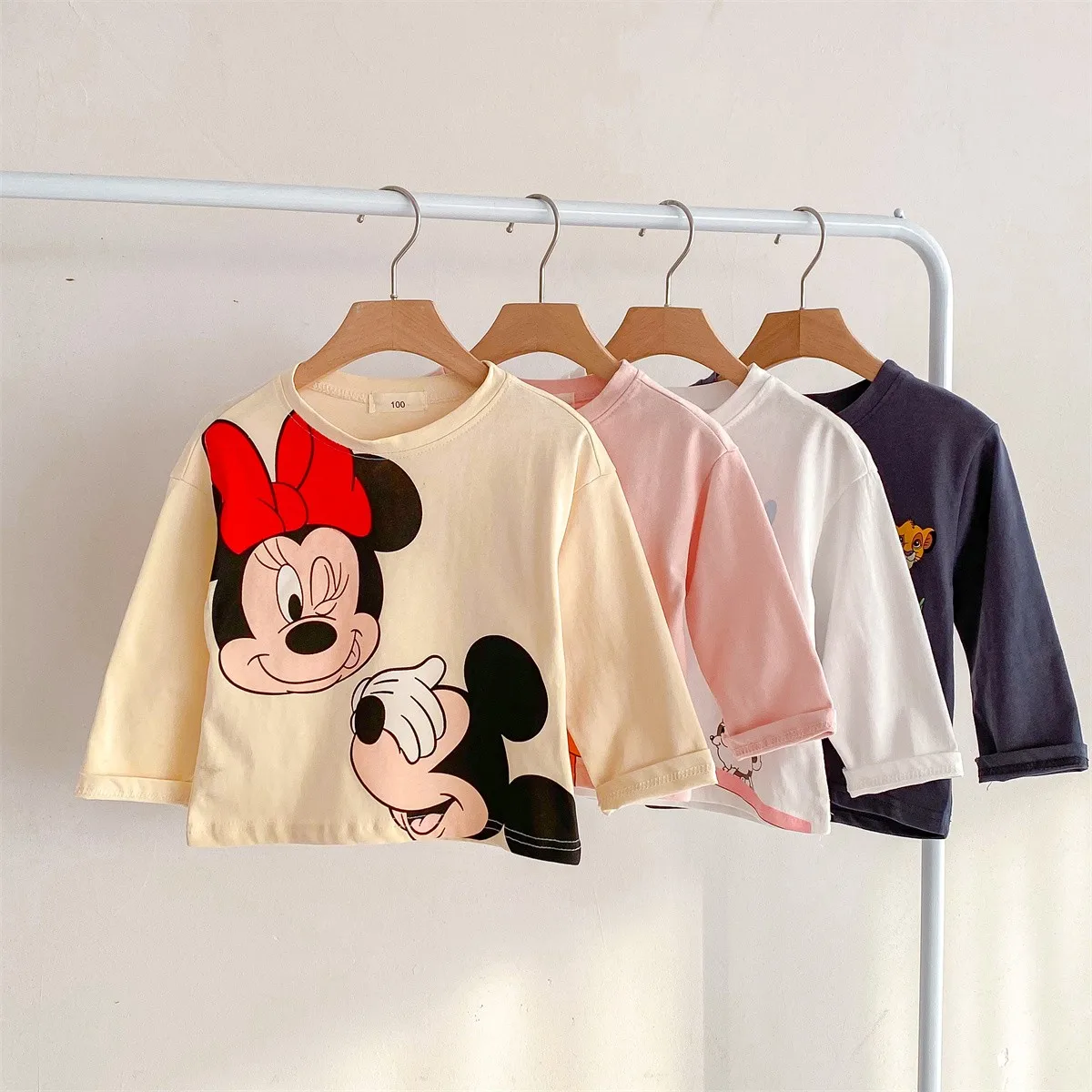 Disney Cartoon Boys Girls Tops Crewneck Pullover Shirt Fashion Casual Children\'s Clothes Long Sleeved Tshirts Kids Blouse 0-6Y