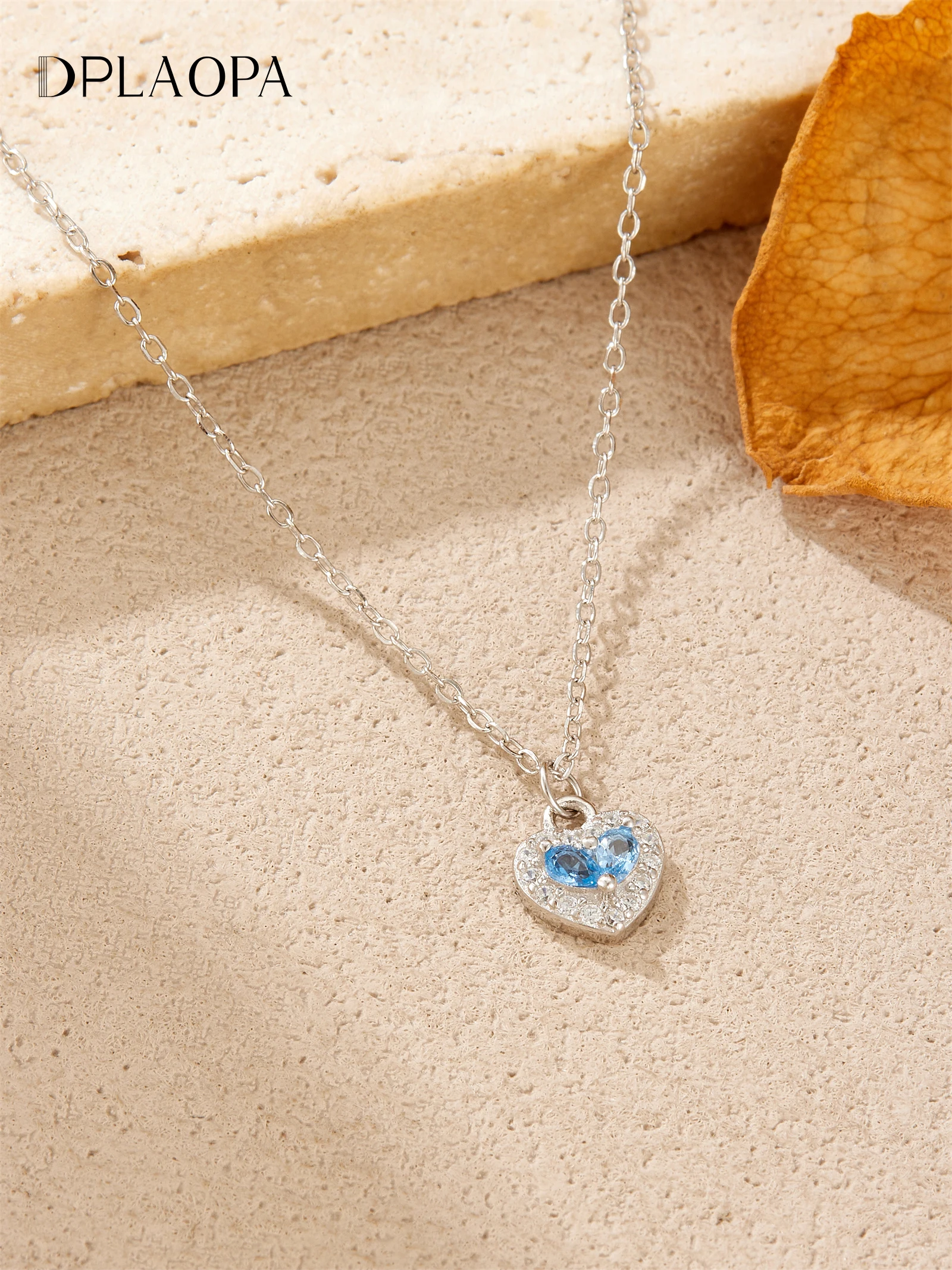 

DPLAOPA 925 Sterling Silver Heart Shaped Aquamarine Zircon Pendant Necklace Women Luxury Wedding Valentine's Day Jewelry Gift